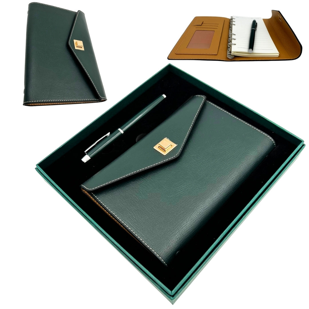 Elegante cadeauset met gepersonaliseerde gravure - leren A6-notitieboek met hoogwaardige pen in luxe geschenkdoos