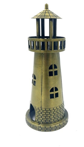 Vuurtoren-theelichthouder 18,5 cm in antiek goud met graveeroptie
