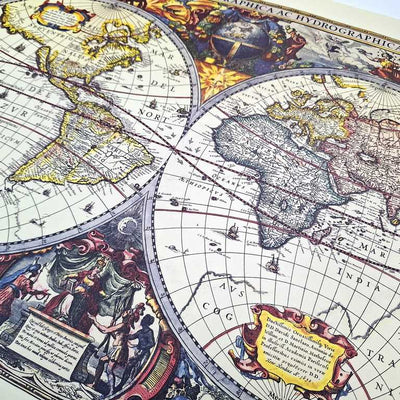 Wereldkaart 1630 - J. Hondius-reprint met mogelijkheid tot personalisatie met gravure
