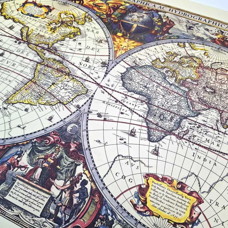 Wereldkaart 1630 - J. Hondius-reprint met mogelijkheid tot personalisatie met gravure