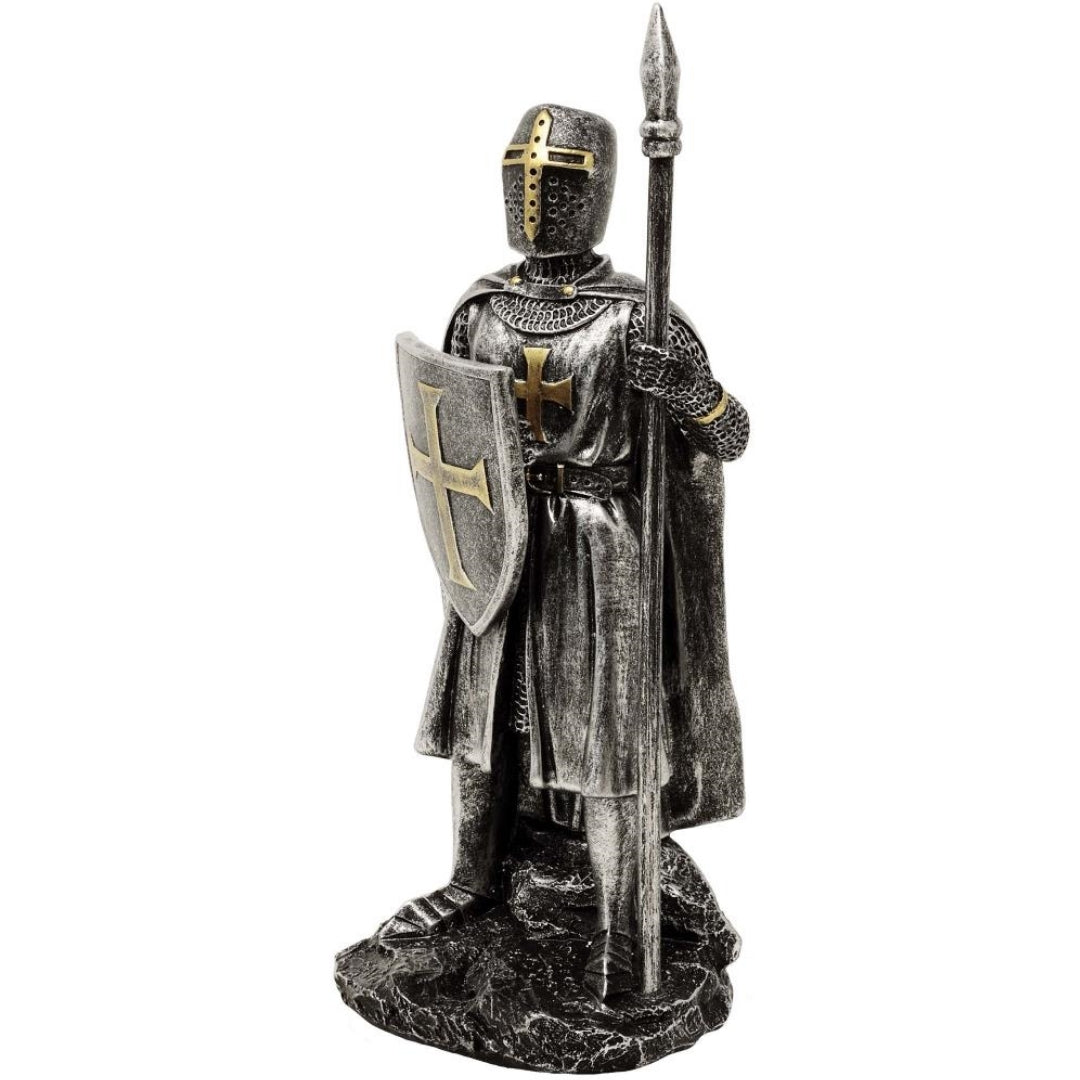 Beeldje ridder met speer 20 cm met mogelijkheid tot personalisatie met gravure - handbeschilderde decoratie van polyresin als cadeau voor liefhebbers van geschiedenis en militaire zaken