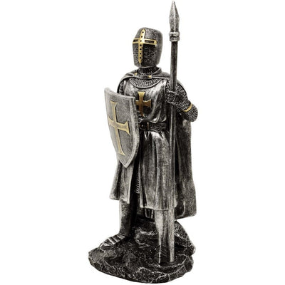 Beeldje ridder met speer 20 cm met mogelijkheid tot personalisatie met gravure - handbeschilderde decoratie van polyresin als cadeau voor liefhebbers van geschiedenis en militaire zaken