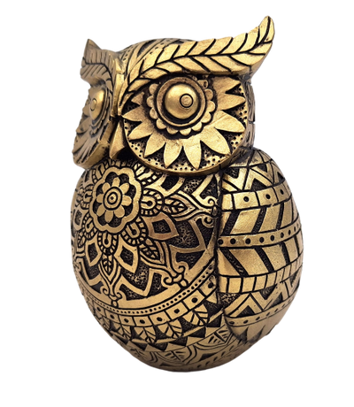 Uil van wijsheid met mogelijkheid tot personalisatie met gravure, decoratie in goud en zwart, hoogte 13,6 cm, ideaal cadeau voor elke gelegenheid