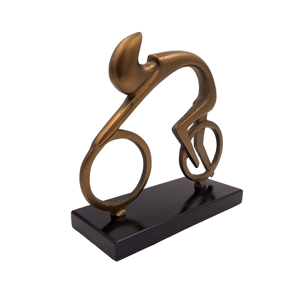 Beeldje van een wielrenner Wielrenner VB26/9 met gravure - elegant cadeau voor een fietser, hoogte 18 cm, messing en zwart, minimalistische interieurdecoratie