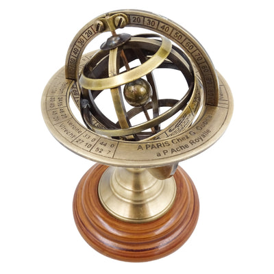 Messing astrolabium 14cm met gravure - uniek cadeau voor liefhebbers van astronomie, elegante decoratie van messing en hout in goudkleur