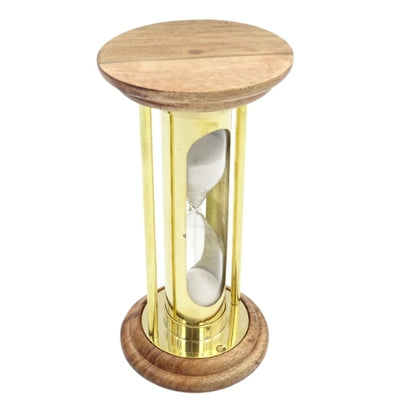 Messing houten zandloper 5 min met mogelijkheid tot gravure