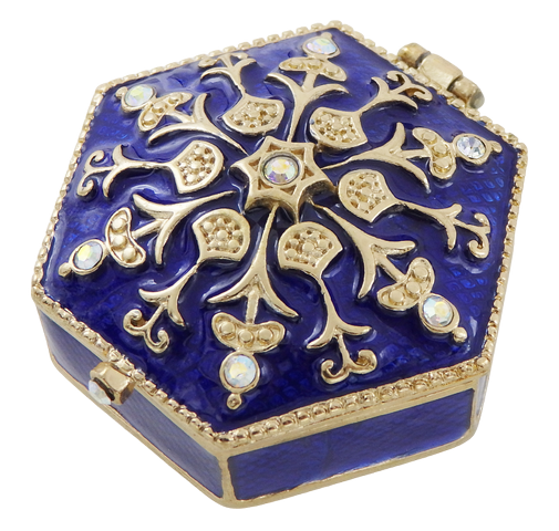 Elegant metalen geschenkdoosje met kristalletjes B0035-08BL in marineblauw-gouden kleurstelling met mogelijkheid tot personalisatie door gravure
