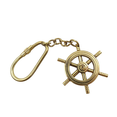 Sleutelhanger stuurwiel van messing in goudkleur met mogelijkheid tot personalisatie met gravure