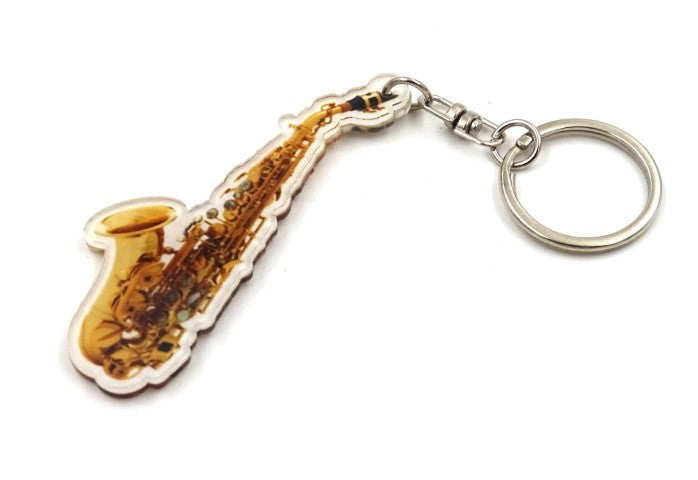 Saxofoon-sleutelhanger ACI-8034 van acryl met mogelijkheid tot personalisatie met gravure