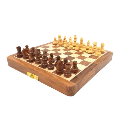 Magnetisch houten schaakspel 17x17cm met gepersonaliseerde gravure