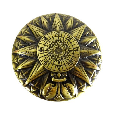 Messing Renaissance-Zonnekompas met Gravure - Elegant Vintage Cadeau met een Hoogte van 4,5 cm en een Diameter van 8,5 cm