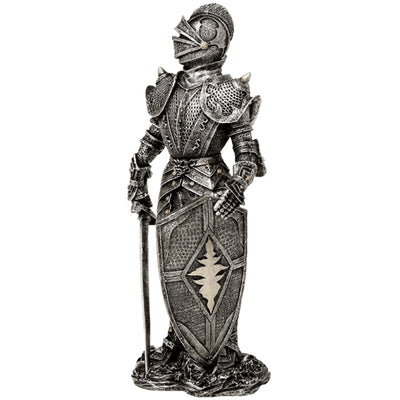 Decoratief beeldje ridder in zilveren harnas 30 cm met mogelijkheid tot personalisatie met gravure - elegant cadeau voor liefhebbers van geschiedenis en fantasy, handbeschilderd van polyresin