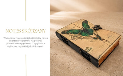 Retro leren notitieboek vlinder met gravure