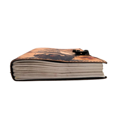 Maritiem retro leren notitieboek Zeilschip met gravure