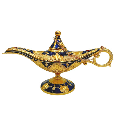 Aladdins lamp LABB met metalen versieringen in goudkleur, donker marineblauw, 22 x 7 x 11 cm