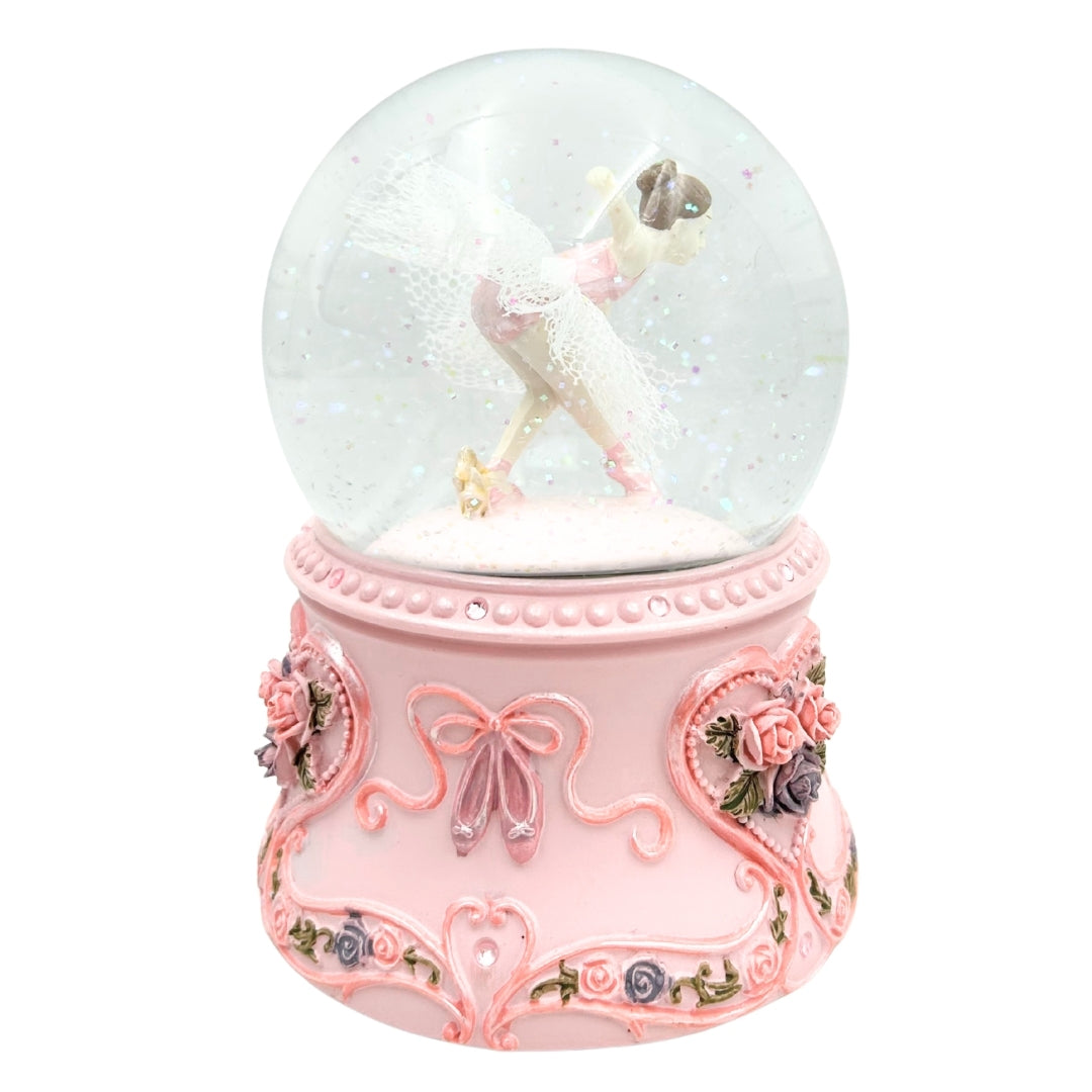 Dansende ballerina in glazen bol 15cm met gepersonaliseerde gravure - elegante muziekdoos met pastelkleurige voet en melodie Het Zwanenmeer