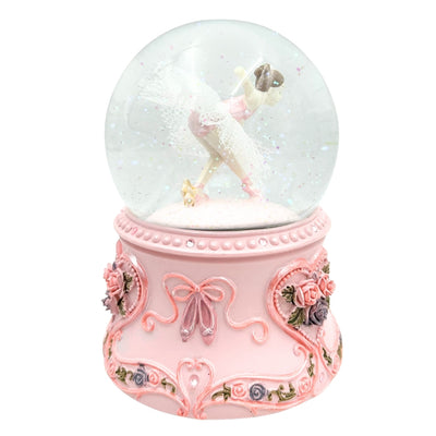 Dansende ballerina in glazen bol 15cm met gepersonaliseerde gravure - elegante muziekdoos met pastelkleurige voet en melodie Het Zwanenmeer
