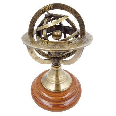 Messing astrolabium 14cm met gravure - uniek cadeau voor liefhebbers van astronomie, elegante decoratie van messing en hout in goudkleur