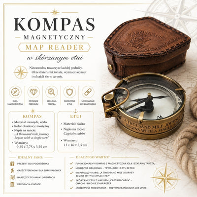 Wandelaarskompas met gepersonaliseerde gravure in leren etui - messing retro gadget als cadeau, 9,25 cm met inspirerende tekst