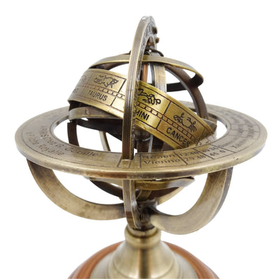 Messing astrolabium 14cm met gravure - uniek cadeau voor liefhebbers van astronomie, elegante decoratie van messing en hout in goudkleur