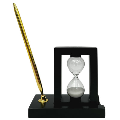 Decoratieve bureauset met zandloper 3 minuten en penhouder met gravure