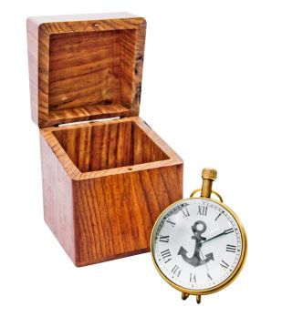 Maritieme klok NI406A/1 in houten doos met mogelijkheid tot personalisatie door gravure, messing, retro, hoogte 7 cm