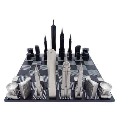 New York Skyline schaakset met gravure van roestvrij staal
