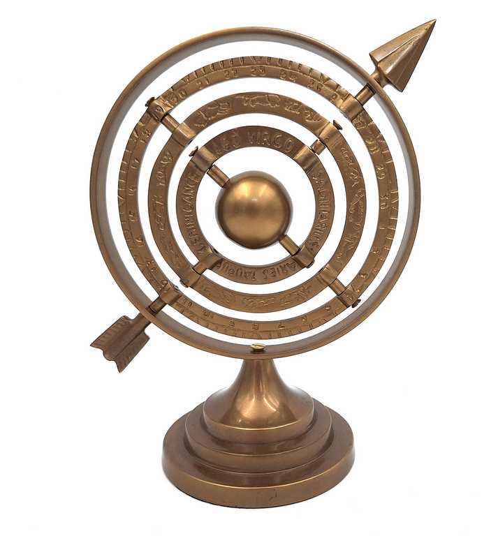 Aluminium sferisch astrolabium met pijl - hoogte 30cm - NI9114A
