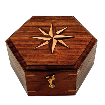 Messing kompas met zonnewijzer in elegante houten doos - ideaal cadeau met personalisatiemogelijkheid door gravure - retrostijl, klassieke uitvoering, hoge kwaliteit