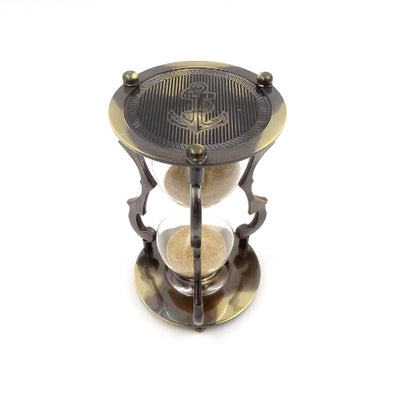 Elegante antieke messing zandloper 5 min met gravure