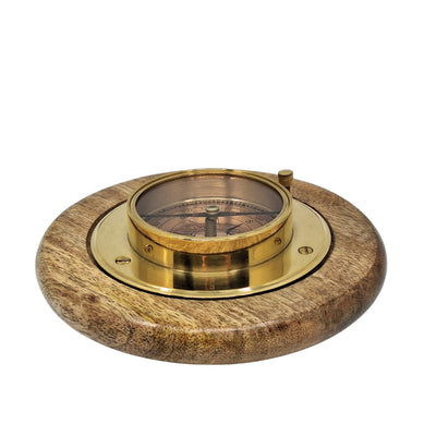 Elegant decoratief kompas met messing afwerking, gepersonaliseerde gravure, 15 cm, ideaal als cadeau voor reisliefhebbers, gemaakt van hout en glas