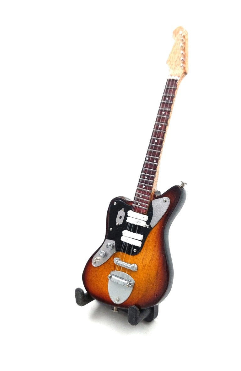 Mini-gitaar 15cm in Kurt Cobain-stijl met personaliseerbare gravure - bruine mahoniehouten gitaar als cadeau voor een grunge- en Nirvana-fan