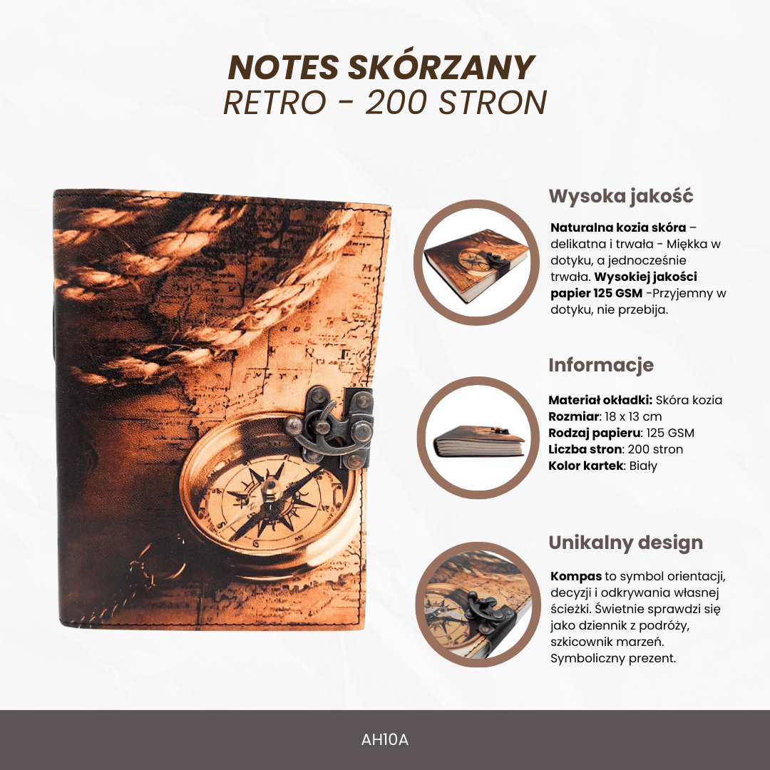Leren notitieboek retro vintage kompas 200 pagina's met mogelijkheid tot personalisatie met gravure