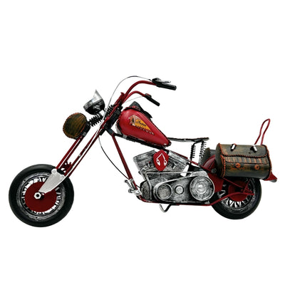 Groot metalen model van een klassieke choppermotor in rood met mogelijkheid tot personalisatie door gravure
