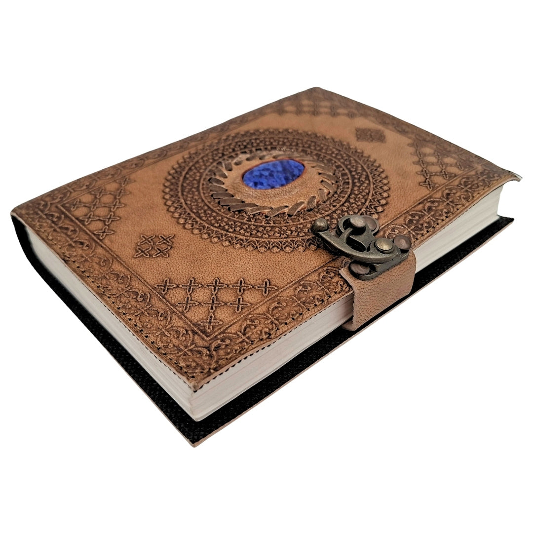 Retro leren notitieboek met steen - gepersonaliseerd notitieboek met gravure - buffelleer, bruin, 18x13 cm