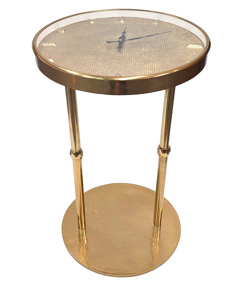Gouden metalen glamourtafel met klok en mogelijkheid tot graveren – elegante decoratie 40x40x60 cm als cadeau