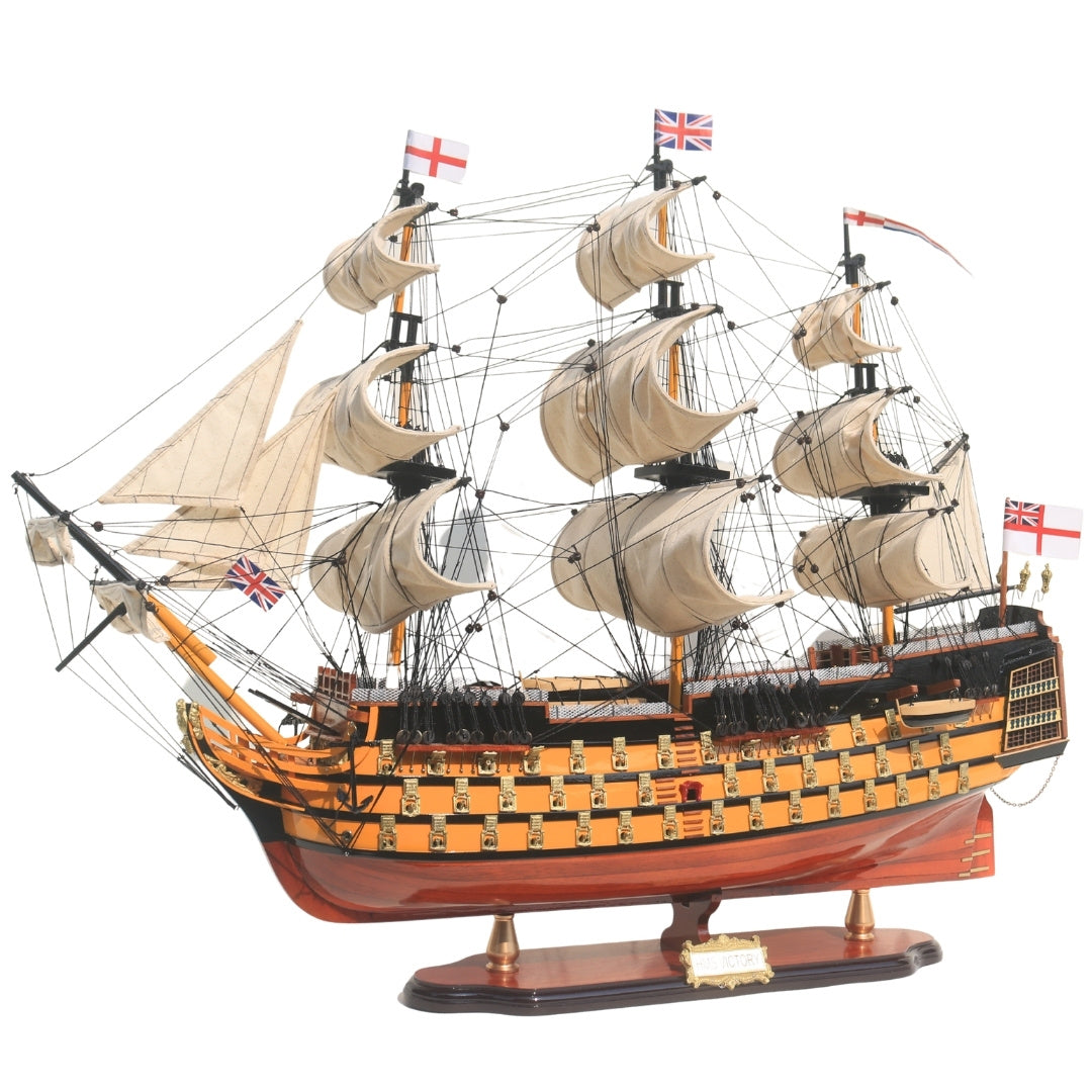 Model van het zeilschip HMS Victory 80cm, gemonteerd, met mogelijkheid tot personalisatie door gravure - Exclusieve decoratie als cadeau, handgemaakt van exotisch hout, hoge kwaliteit en oog voor detail