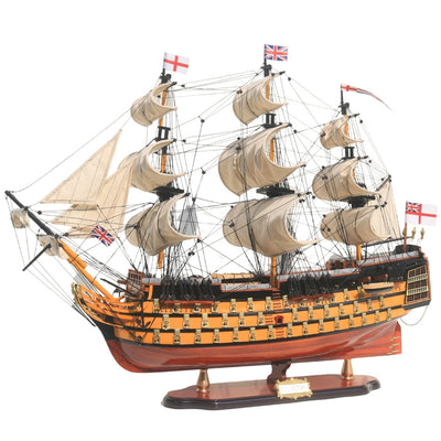 Model van het zeilschip HMS Victory 80cm, gemonteerd, met mogelijkheid tot personalisatie door gravure - Exclusieve decoratie als cadeau, handgemaakt van exotisch hout, hoge kwaliteit en oog voor detail