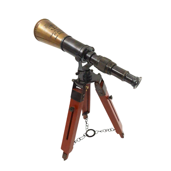 Messing telescoop op driepoot met mogelijkheid tot personalisatie met gravure - elegant decoratief element als cadeau, hoogte verstelbaar tot 30 cm