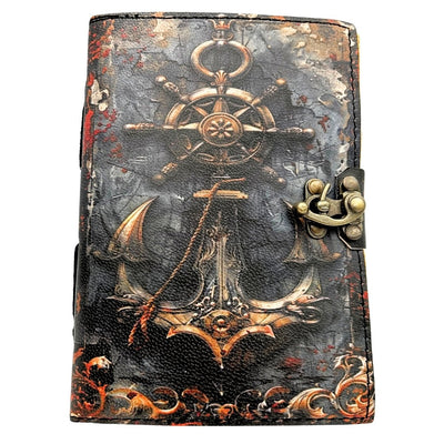 Retro maritiem leren notitieboek 200 pagina’s met mogelijkheid tot personalisatie met gravure, ideaal als cadeau voor kunstenaars en reizigers, gemaakt van natuurlijk geitenleer, in vintagekleur, afmetingen 18 x 13 cm