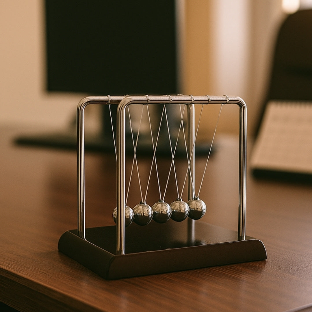 Elegante Newtonkogels met gravure - hout en metaal