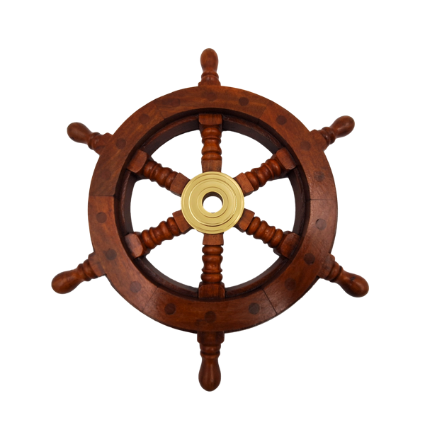 Houten stuurwiel met messing inzetstuk en ruimte voor een wig - diameter 30 cm - ideaal cadeau met mogelijkheid tot personalisatie met gravure - maritieme en retrostijl