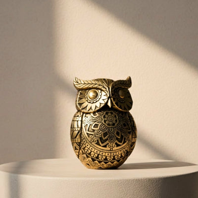 Uil van wijsheid met mogelijkheid tot personalisatie met gravure, decoratie in goud en zwart, hoogte 13,6 cm, ideaal cadeau voor elke gelegenheid