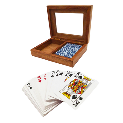 Elegant houten doosje met twee kaartspellen DNU-007 met mogelijkheid tot personalisatie met gravure
