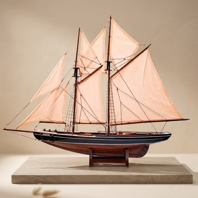 Model van schoener Bluenose 78 cm met gravure - elegante maritieme decoratie van hout als cadeau voor liefhebbers van zeilen en maritieme geschiedenis, met natuurlijke zeilen