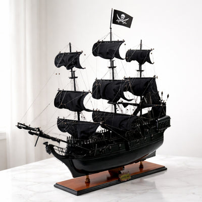 Model van het piratenschip Black Pearl BP80R met personaliseerbare gravure, lengte 89 cm, exclusief cadeau voor elke gelegenheid, kunstambacht, houten standaard