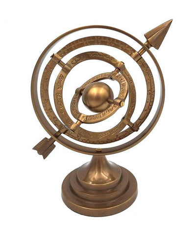 Aluminium sferisch astrolabium met pijl 30 cm met mogelijkheid tot personalisatie door gravure