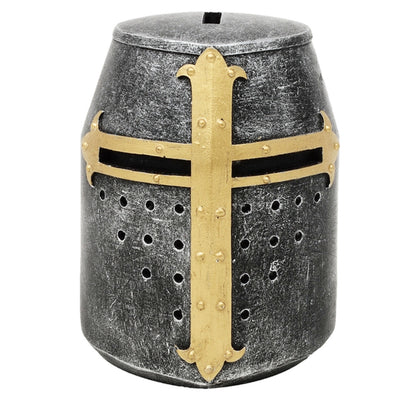 Spaarpot kruisridderhelm met personalisatie met gravure – uniek cadeau in middeleeuwse stijl, hoogte 10 cm, handbeschilderd, van polyresin