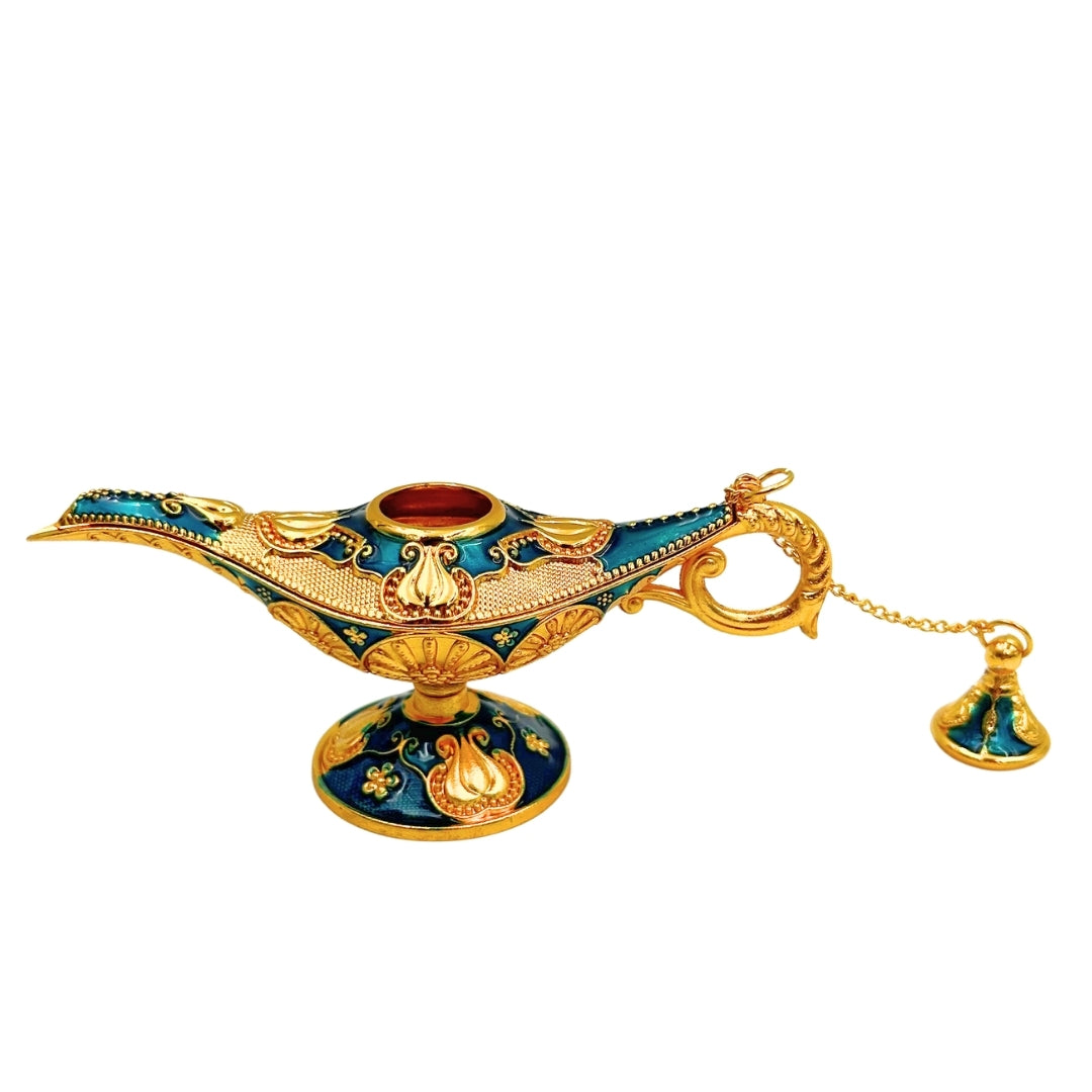 Metalen Aladdin-lamp marineblauw-goud 12cm met mogelijkheid tot personalisatie met gravure