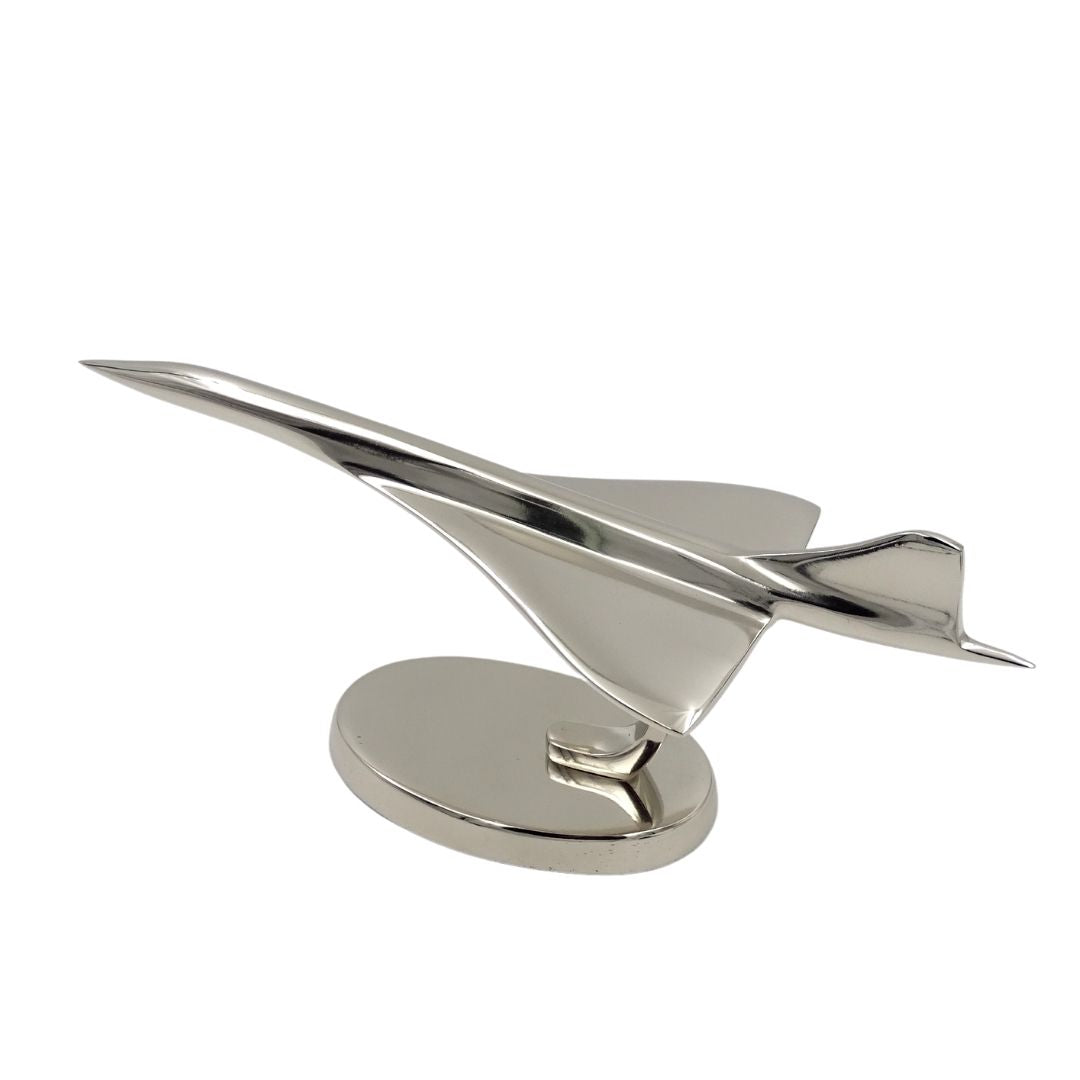 Metalen model van het Concorde-vliegtuig in zilverkleur, personaliseerbaar met gravure